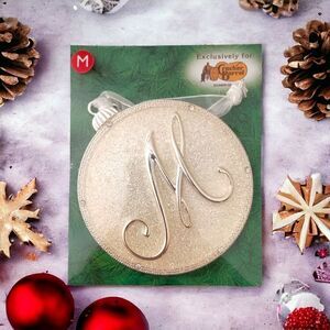 Cracker Barrel Letter M Ornament Christmas Pale Gold Tone Crystals Sparkly NEW.